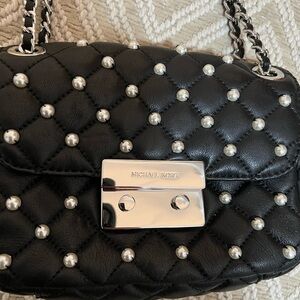Michael Kors Black Quilted Shoulder Bag with Silver Accents